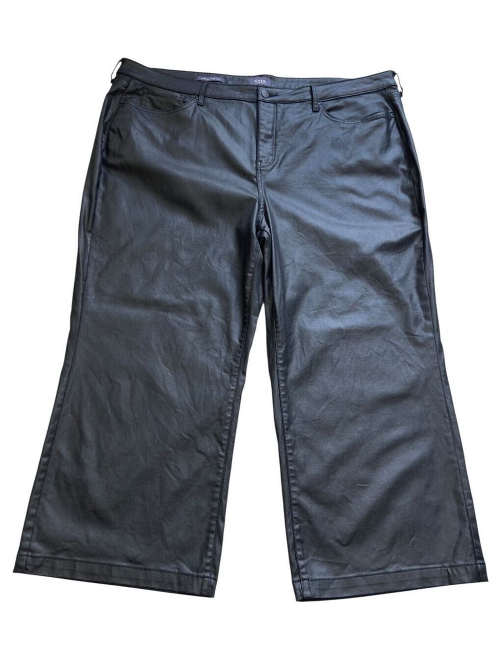 NYDJ Black Pants Women's Size 22W Teresa Wide Leg Coated Jeans Crop Faux Leather